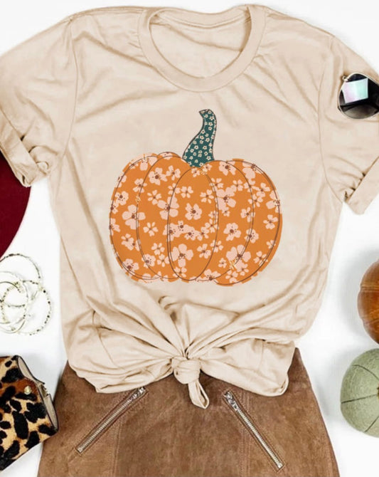 Tan flowery pumpkin tee