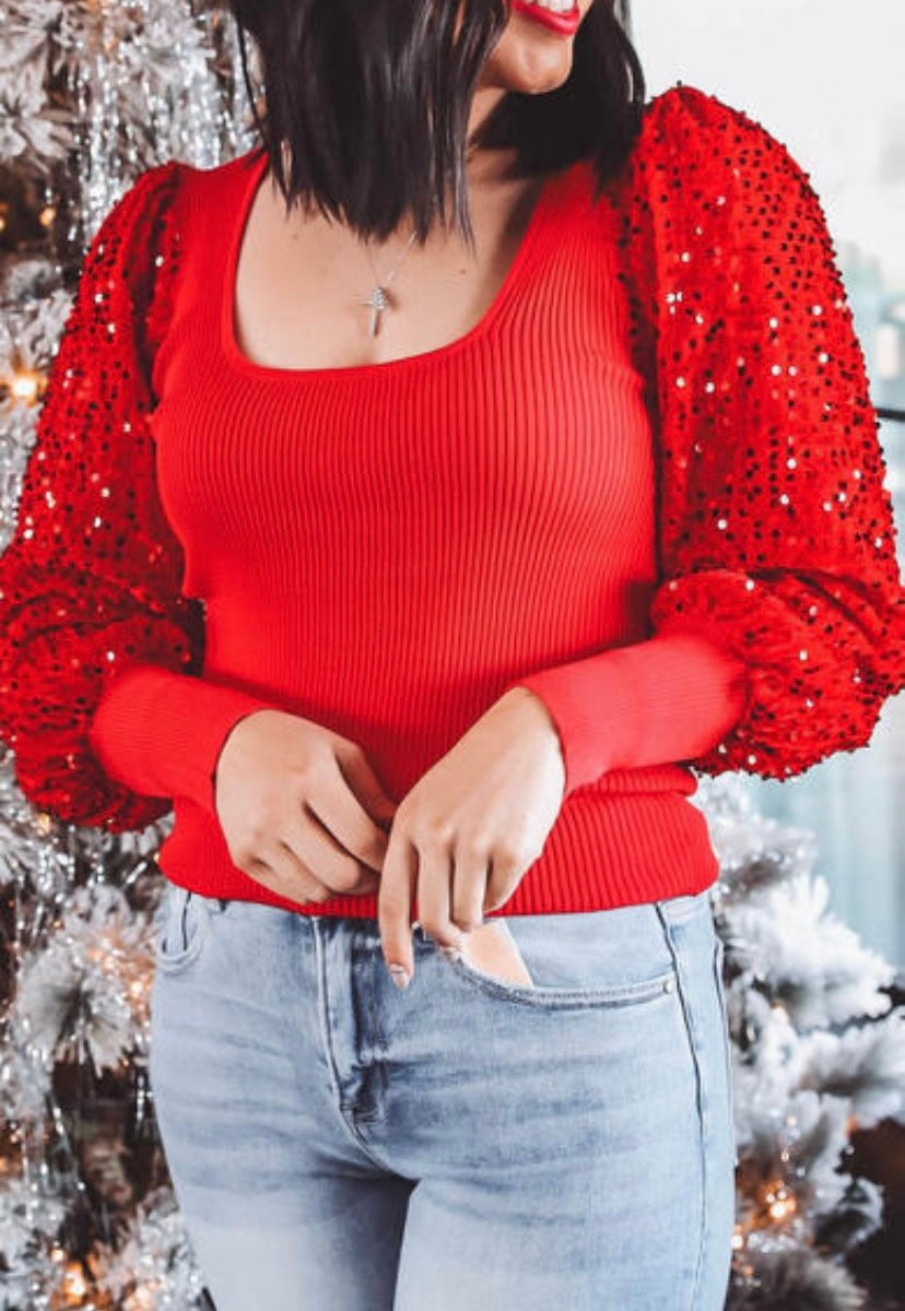 Katie’s Fiery Red Sequin Blouse