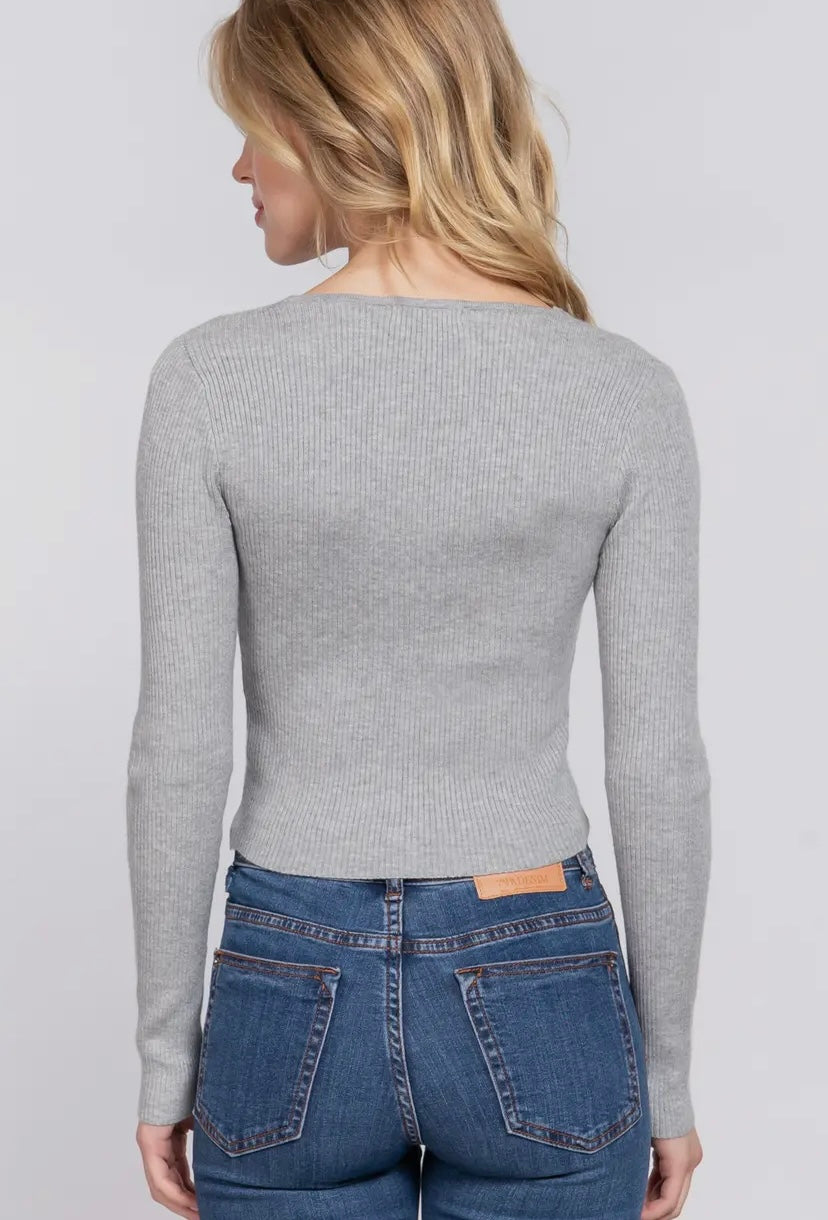 Grey Cropped Bow Top