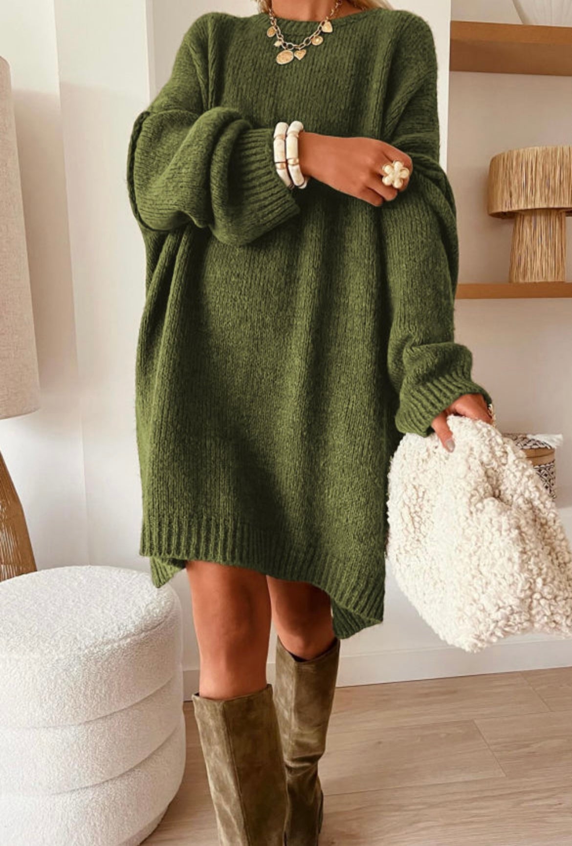 Pine Green Mini Sweater Dress