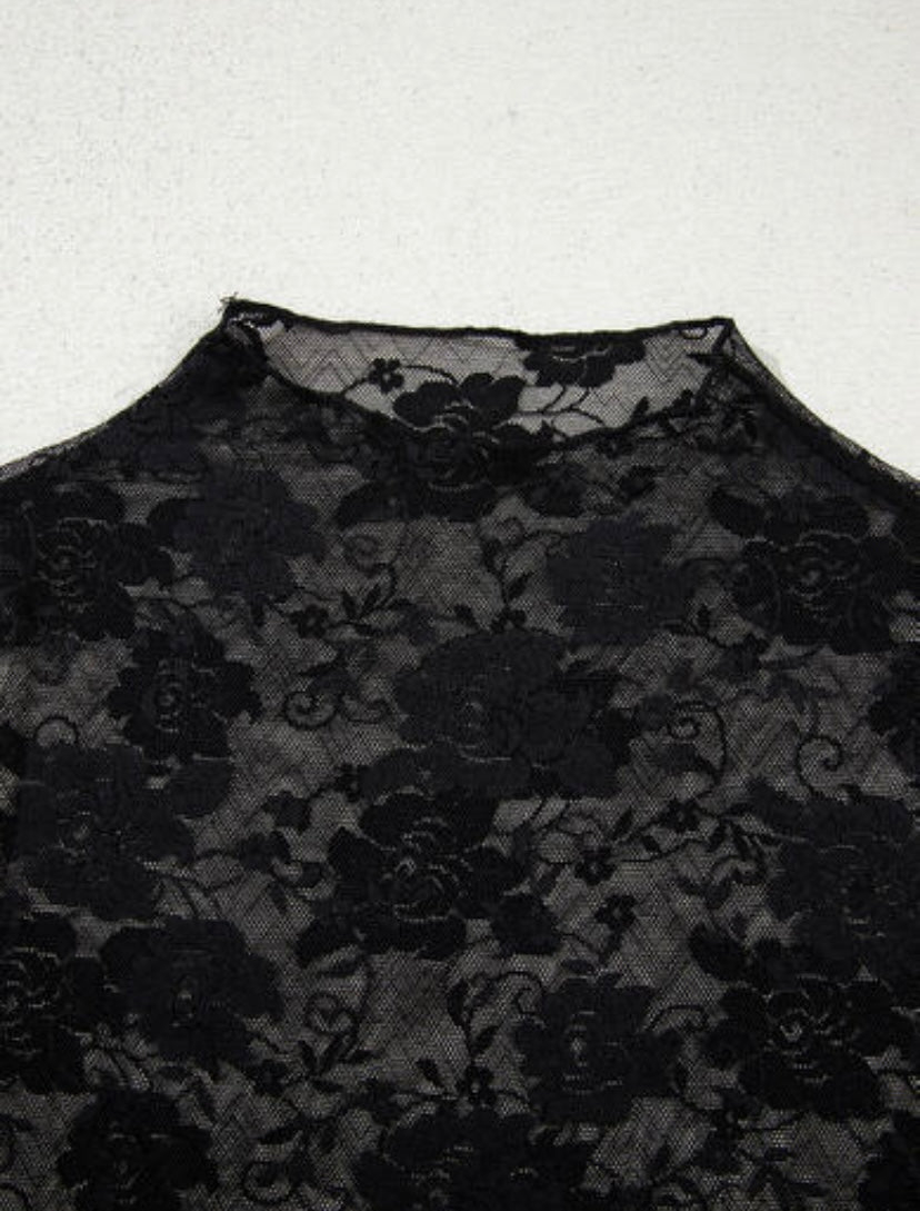 Black Floral Mesh Top