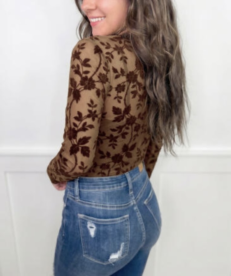Floral Mocha Sheer Top
