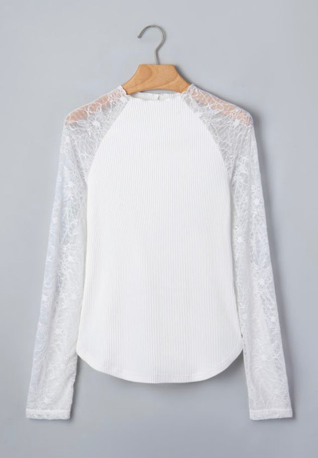 Pure White Ribbed Lace Top