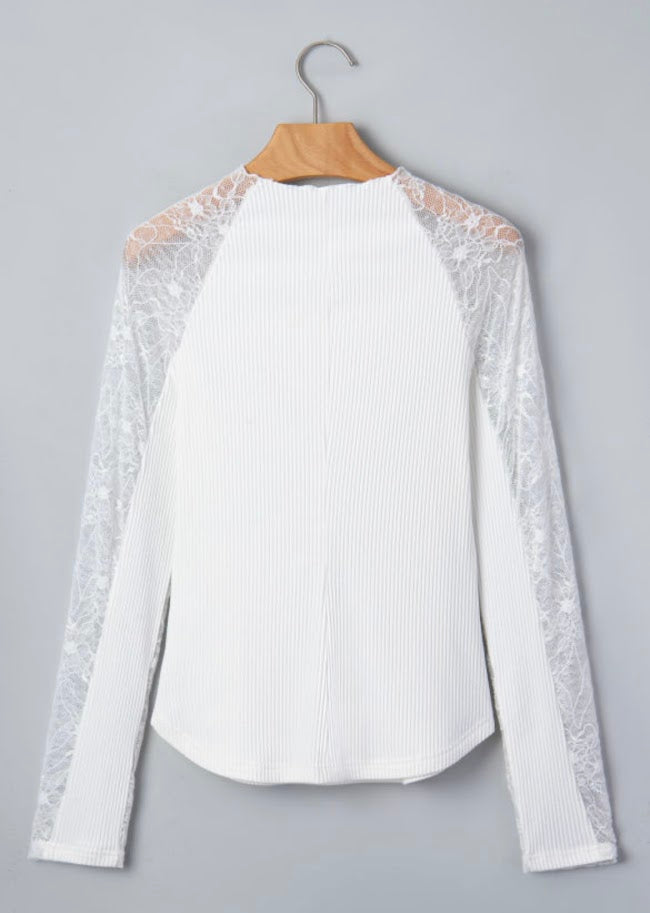 Pure White Ribbed Lace Top