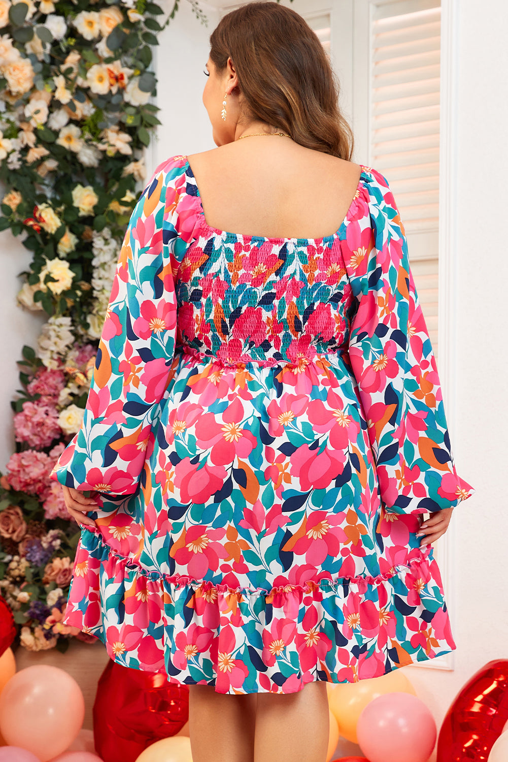 Floral Square Neck Plus Size Dress