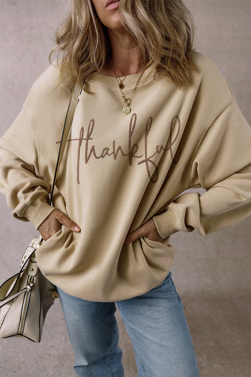 Embroidered Thankful Crew