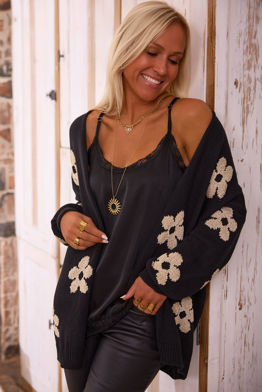 Black Floral Print Cardigan