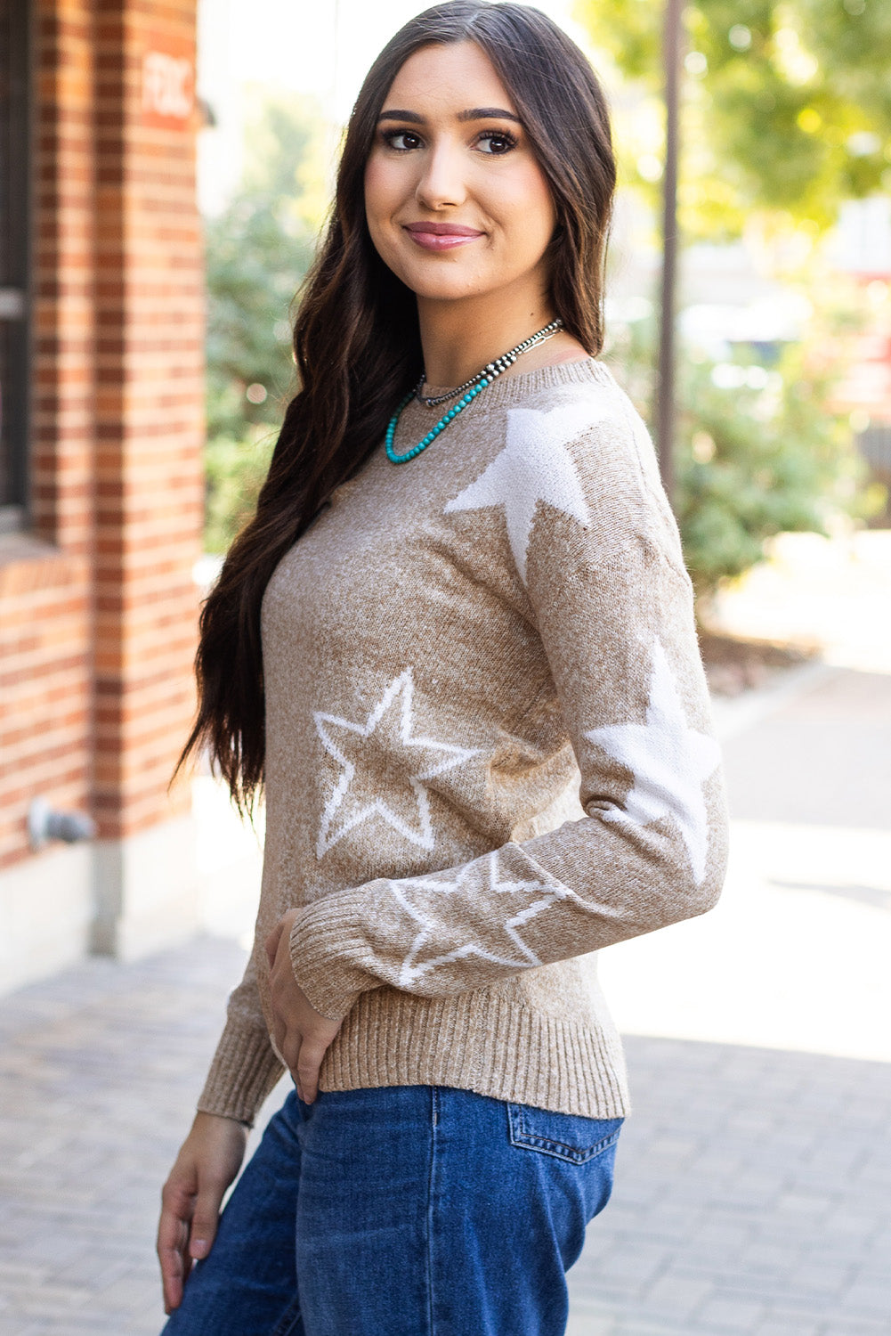 Khaki Star Pattern Sweater