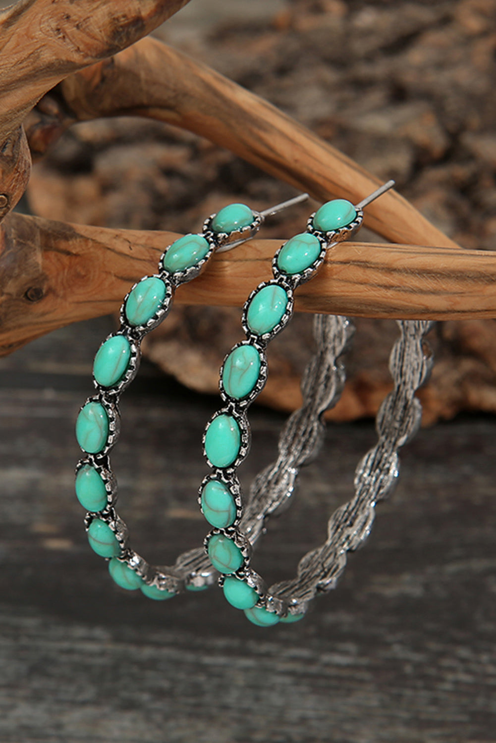 Teal Stone Hoop Earrings
