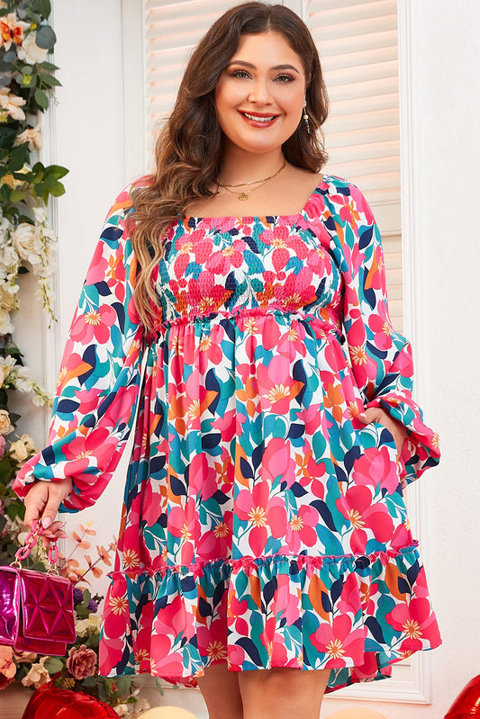 Floral Square Neck Plus Size Dress