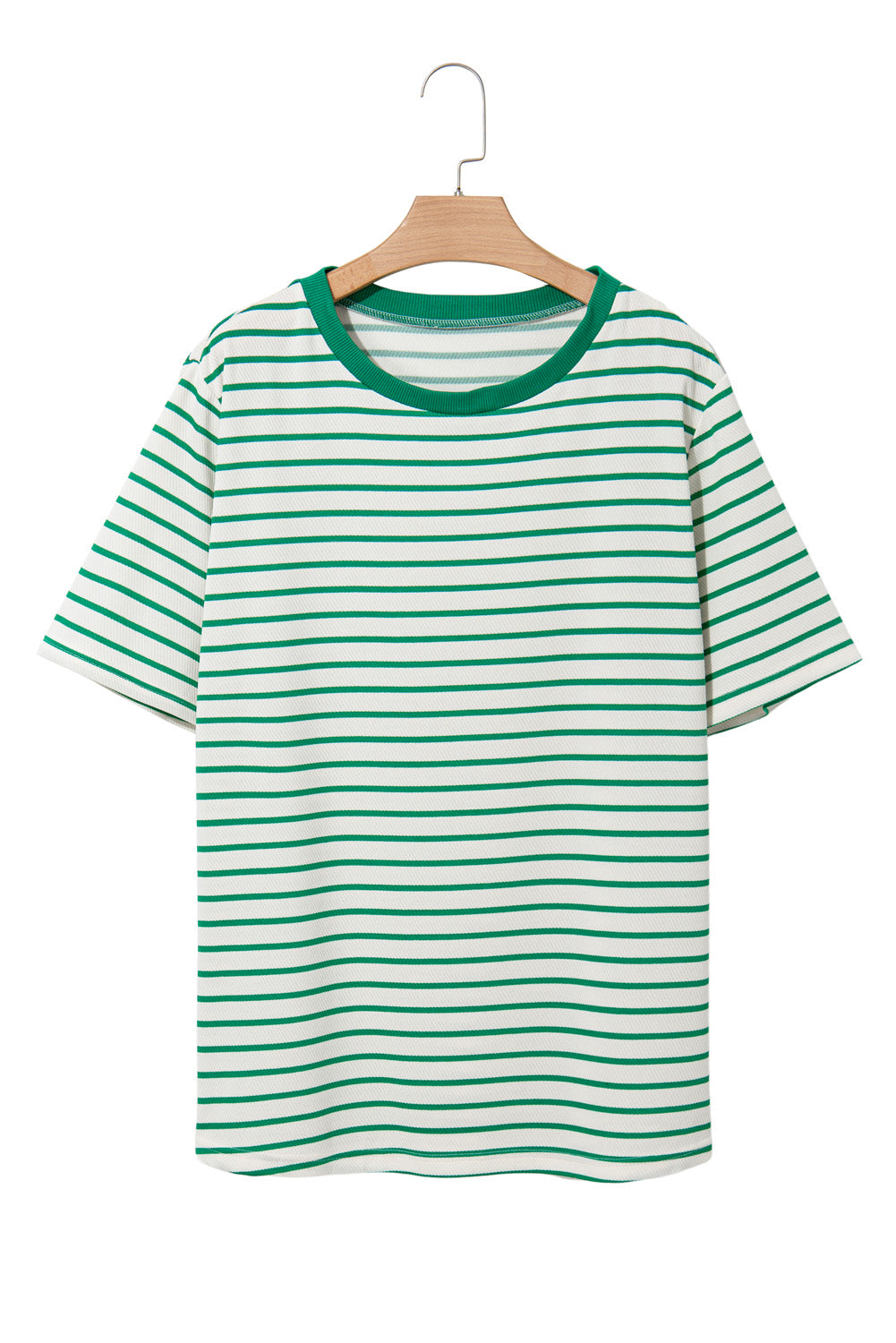 Green Stripe Plus Size Round Neck T Shirt