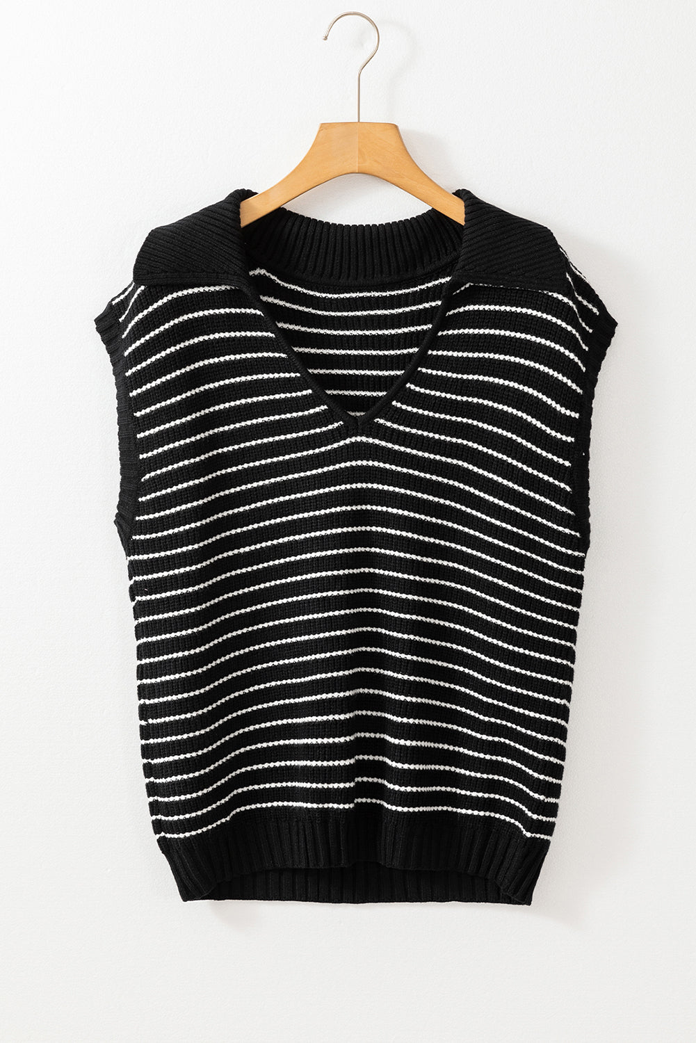 Black Stripe V Neck Sweater Tank