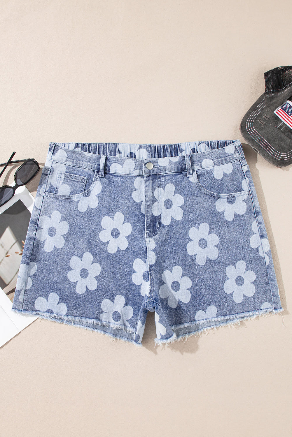 Floral Plus Size Denim Shorts