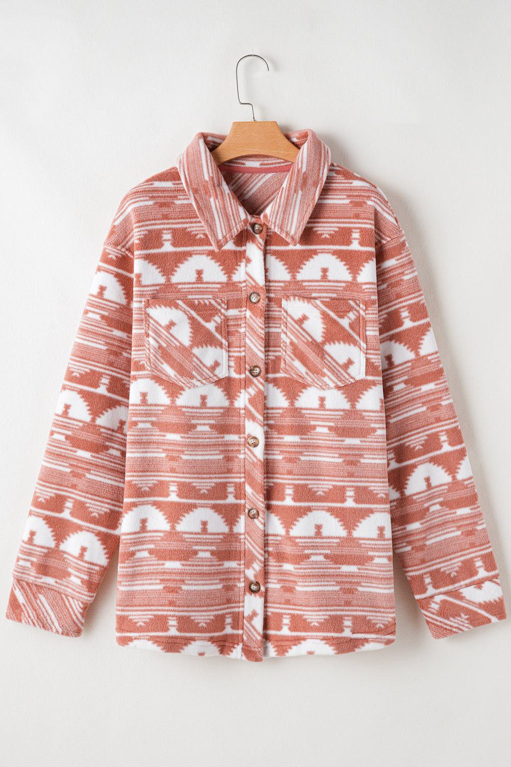 Pink Plus Size Aztec Print Chest Pocket Shacket