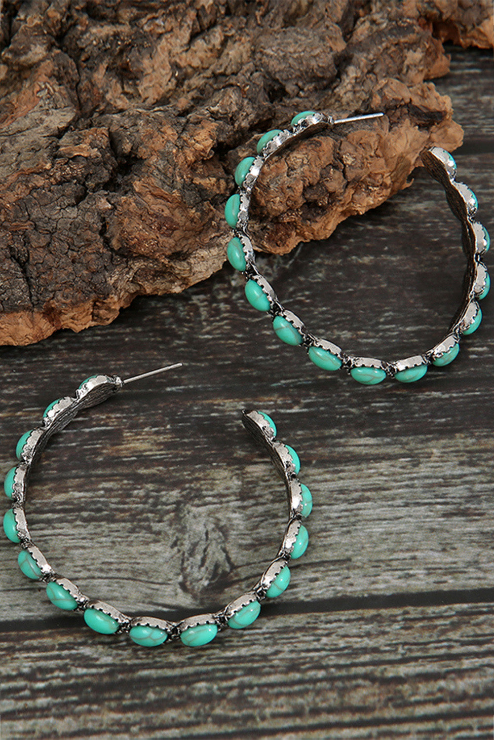 Teal Stone Hoop Earrings
