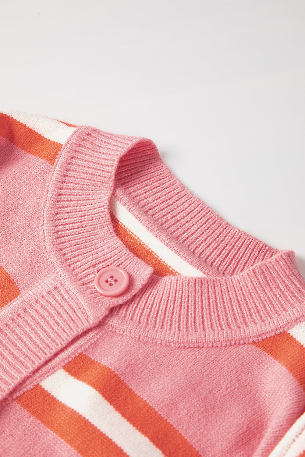 Pink Stripe Drop Shoulder Buttons Cardigan Sweater