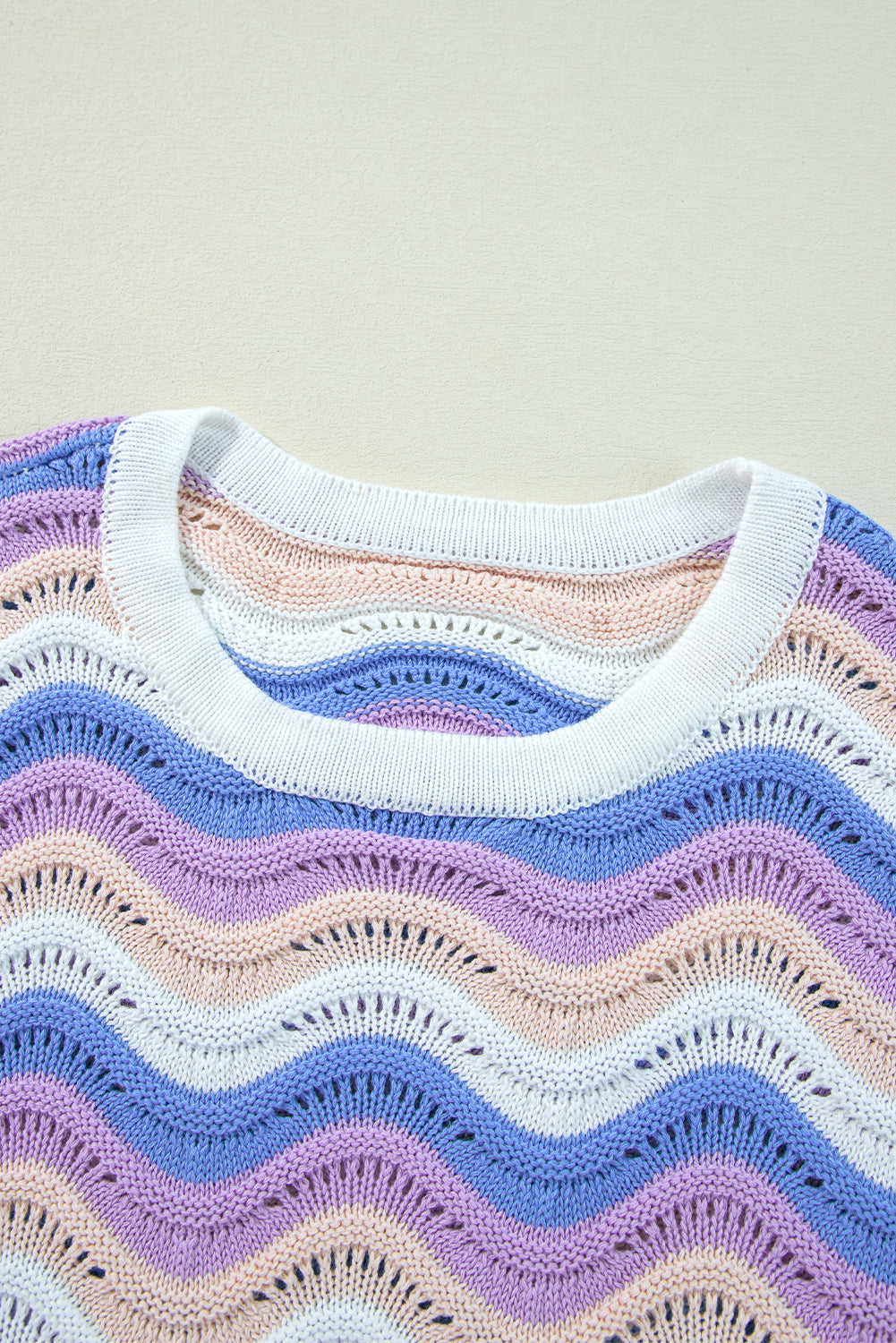 Purple Wavy Knit Drop Shoulder Sweater