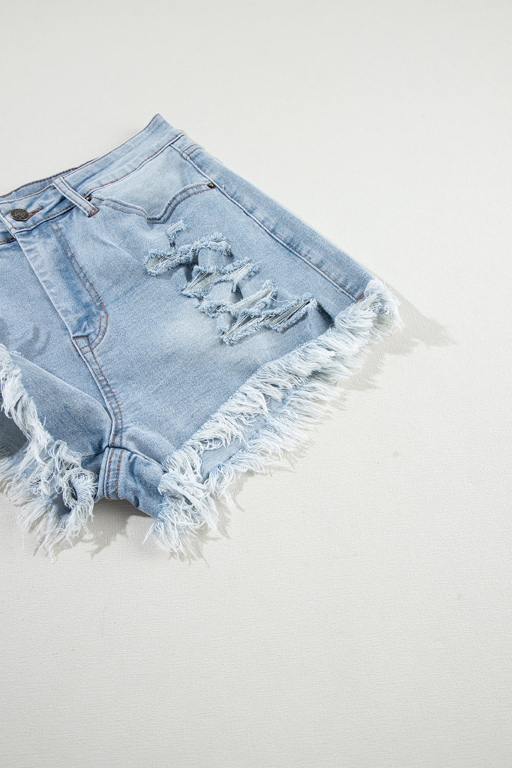 Light Blue Distressed Denim Shorts