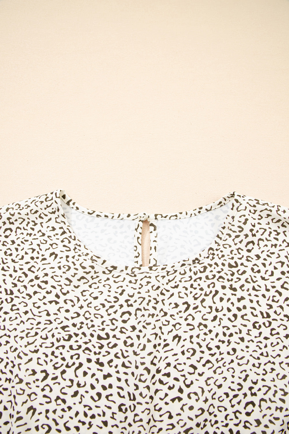 Beige Plus Size Leopard Print Frill Trim Short Sleeve Flared Dress