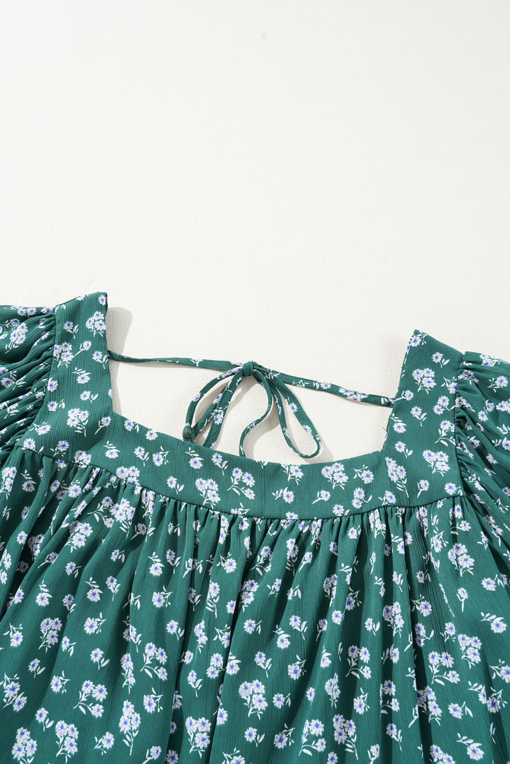 Green Floral Print Square Neck Ruffled Trim Plus Size Blouse