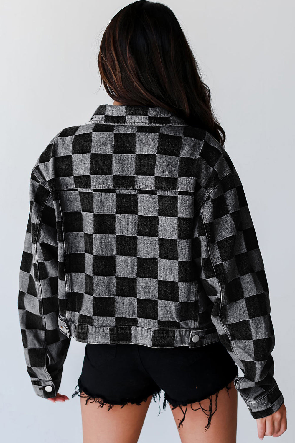 Black Checkered Denim Jacket