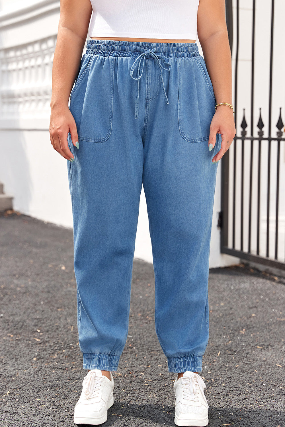 Dusk Blue Plus Size Denim Joggers