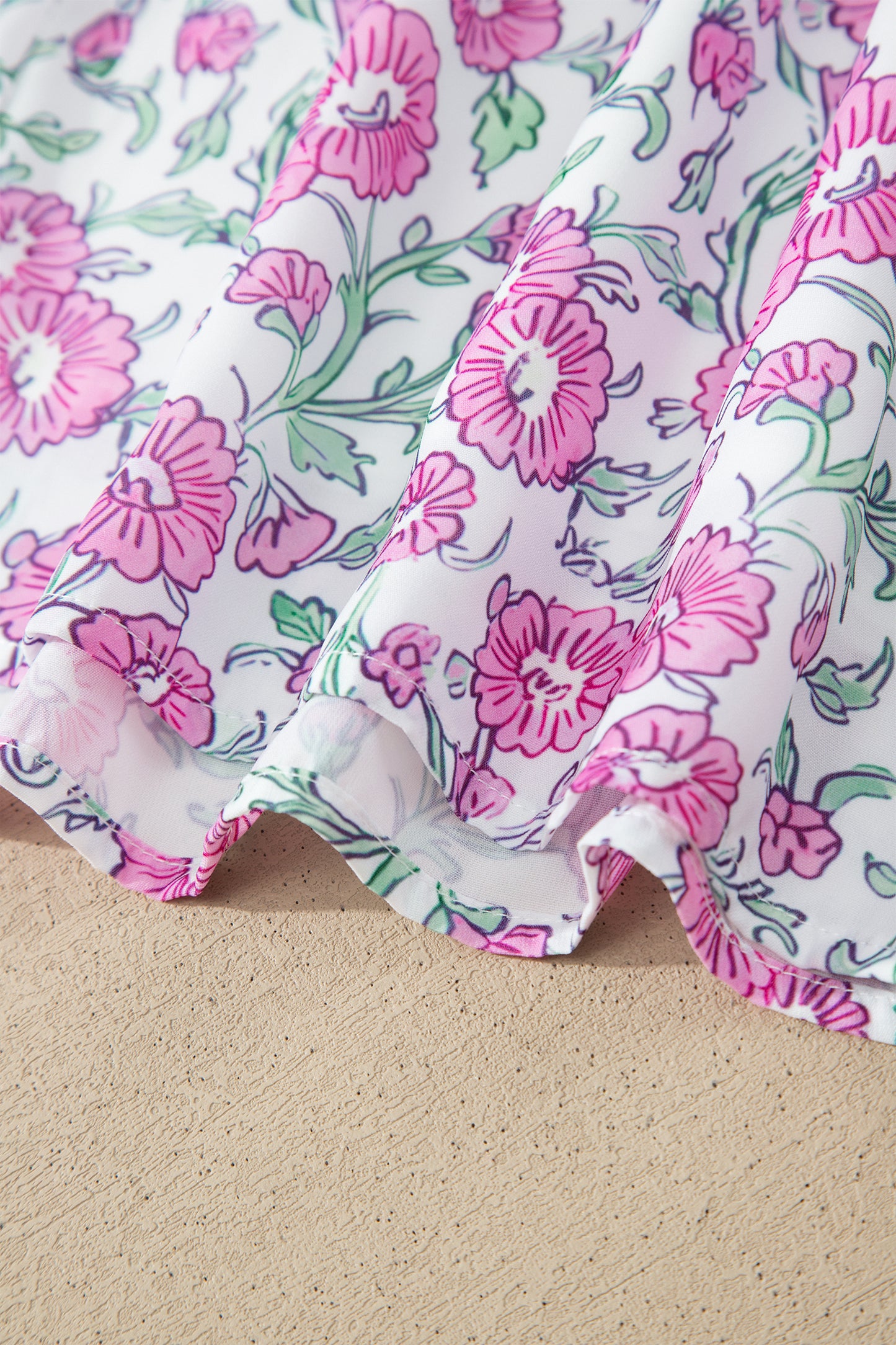 Pink Floral Print Striped Patchwork Bow Knot Straps Mini Dress