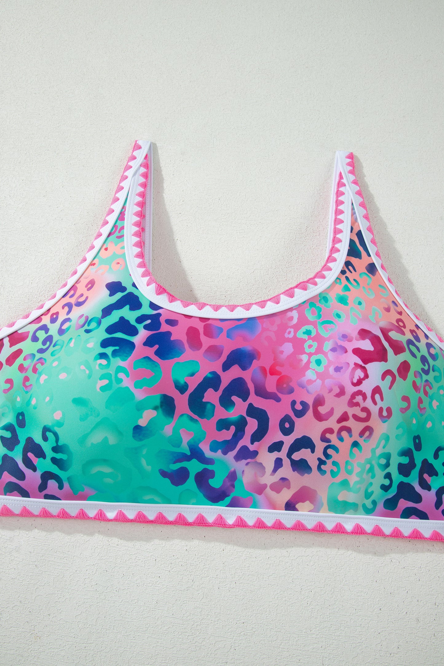 Pink Leopard Ricrac Trim Square Neck High Waist Bikinich