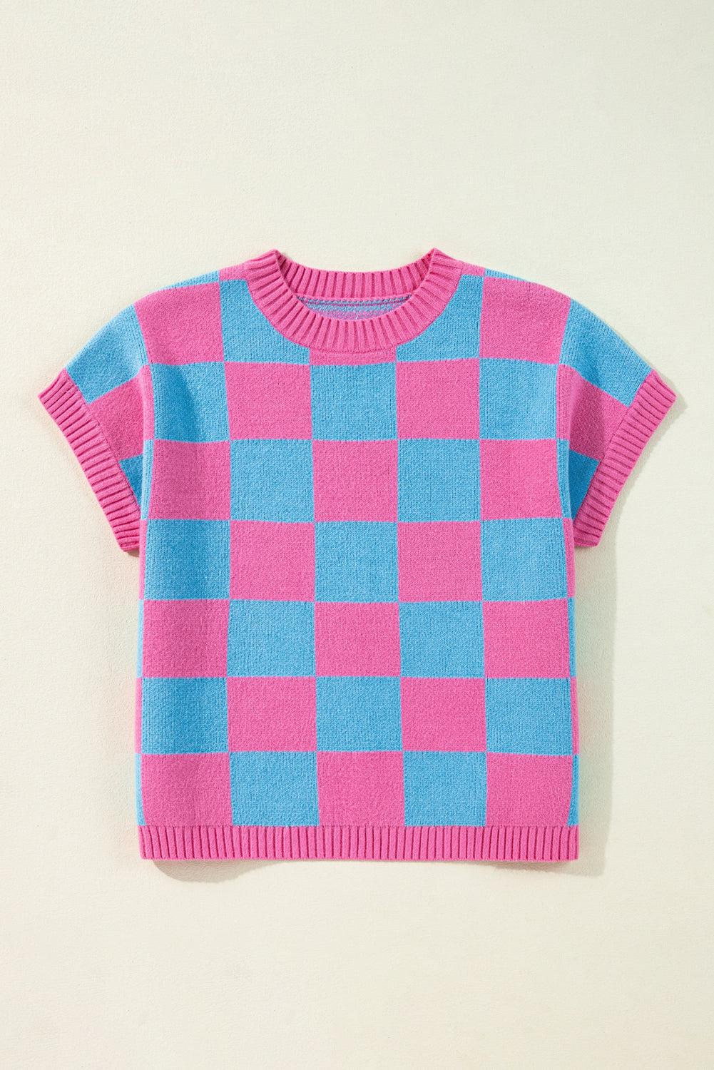 Pink and Blue Checkered Sweater Tank