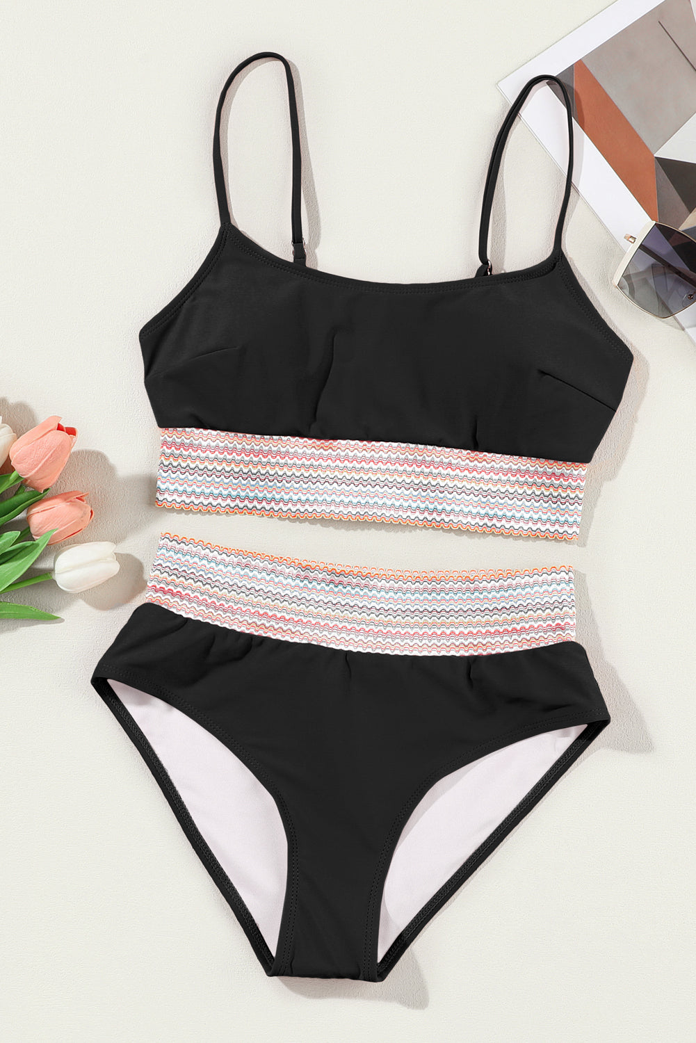 Black Striped Swimsuit