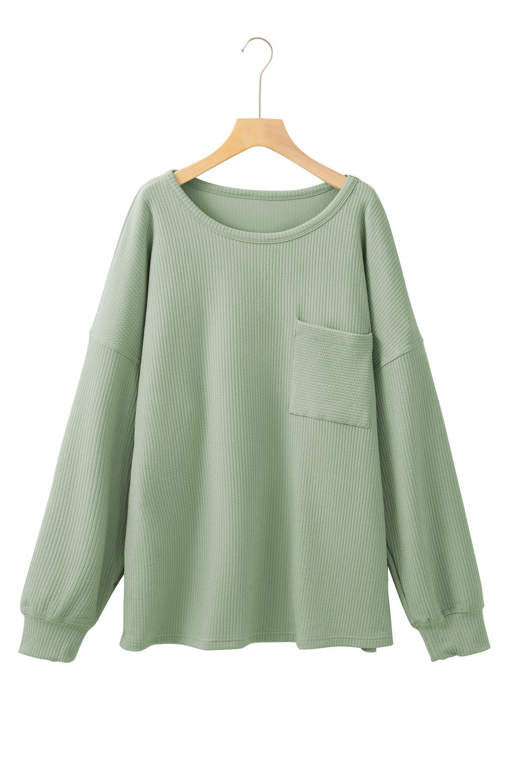 Aqua Plus Size Corded Knit Pocketed Crew Neck Top