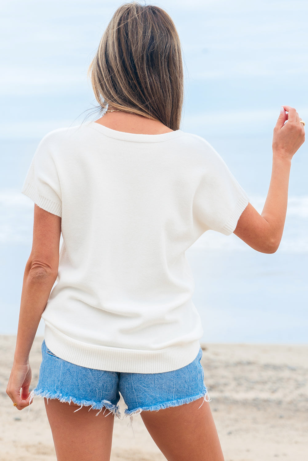 Black Bow Pattern Knit Short Sleeve Sweater