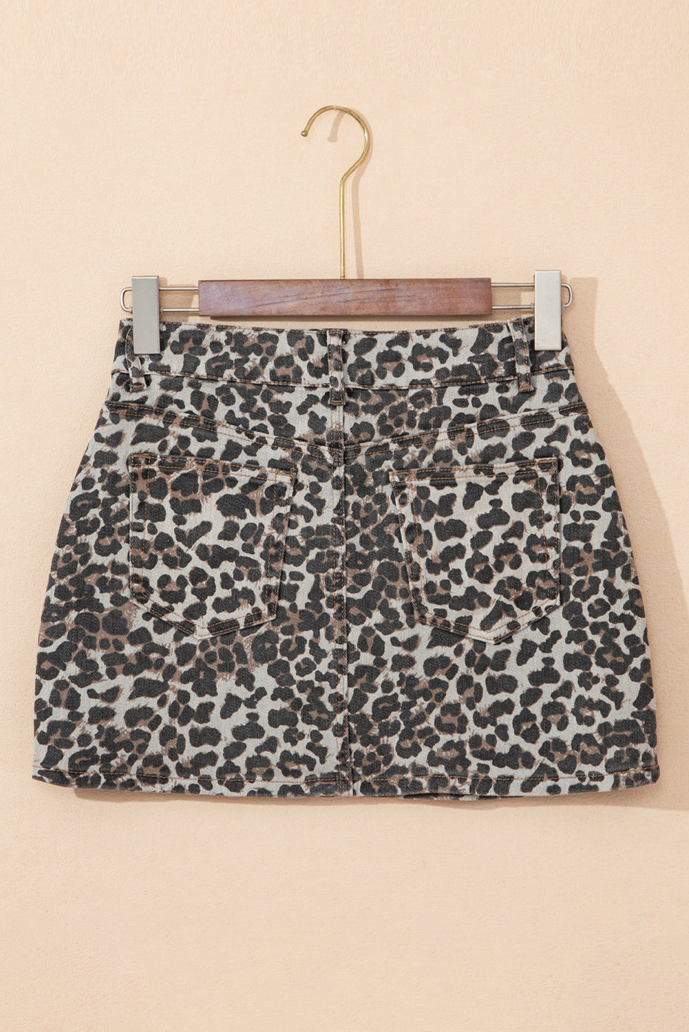 Khaki Leopard Denim Mini Skirt