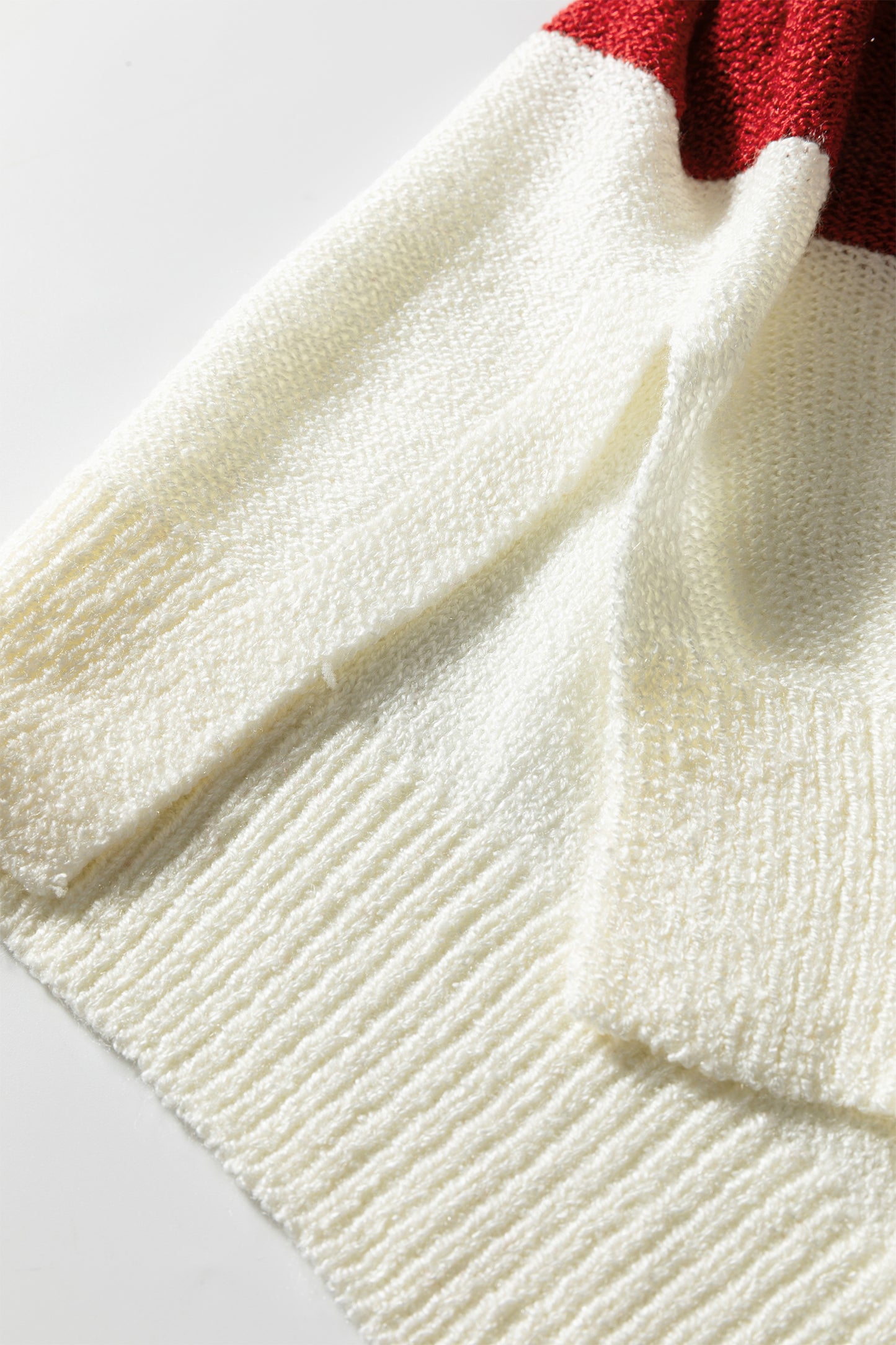 Red Stripe Loose Color Block Drop Shoulder Bubble Sleeve Sweater