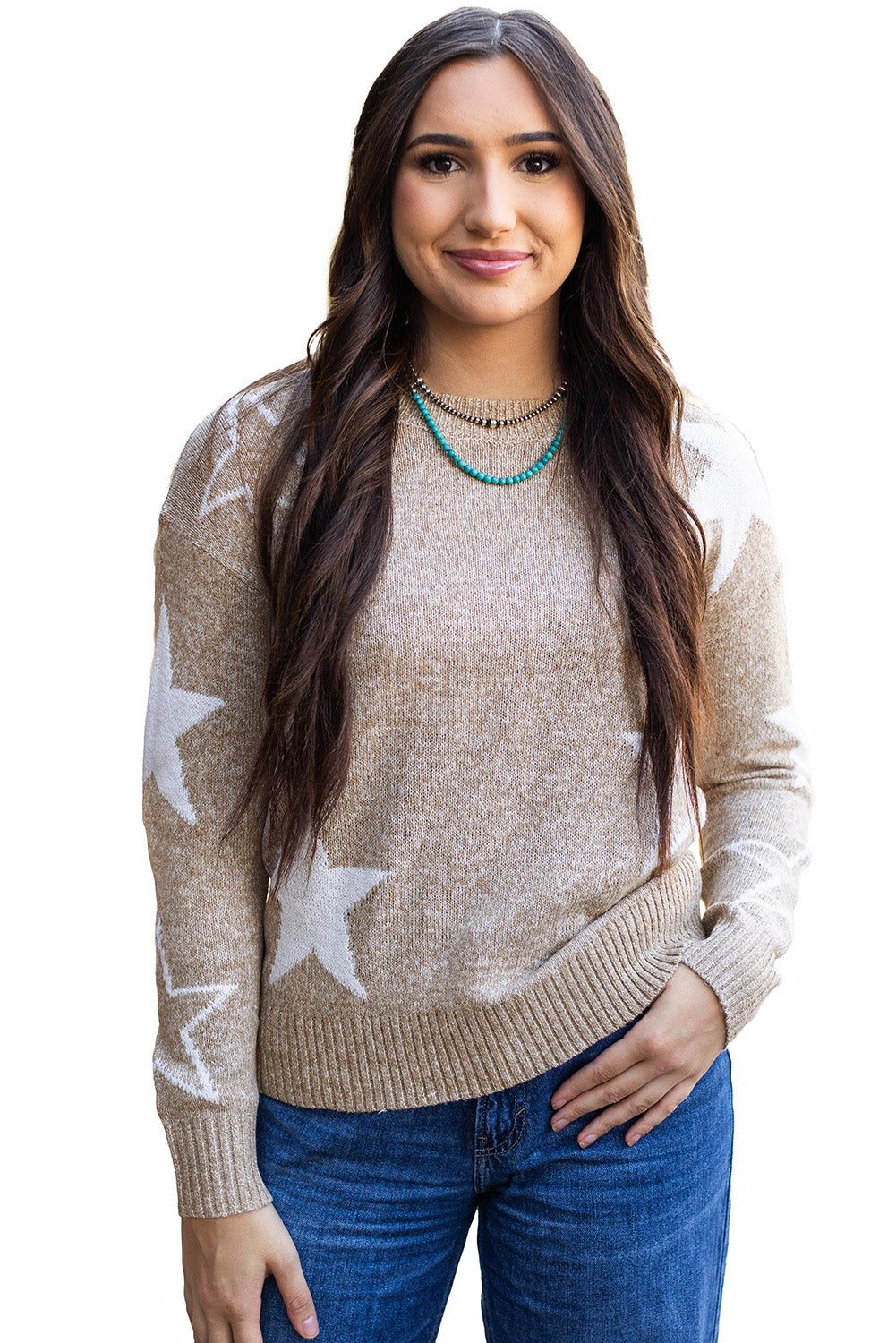 Khaki Star Pattern Sweater