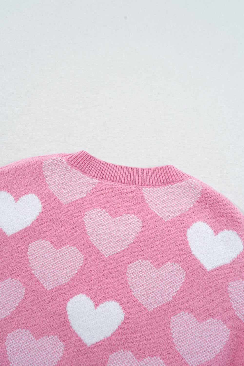 Pink Pearled Heart Print Crew Neck Sweater