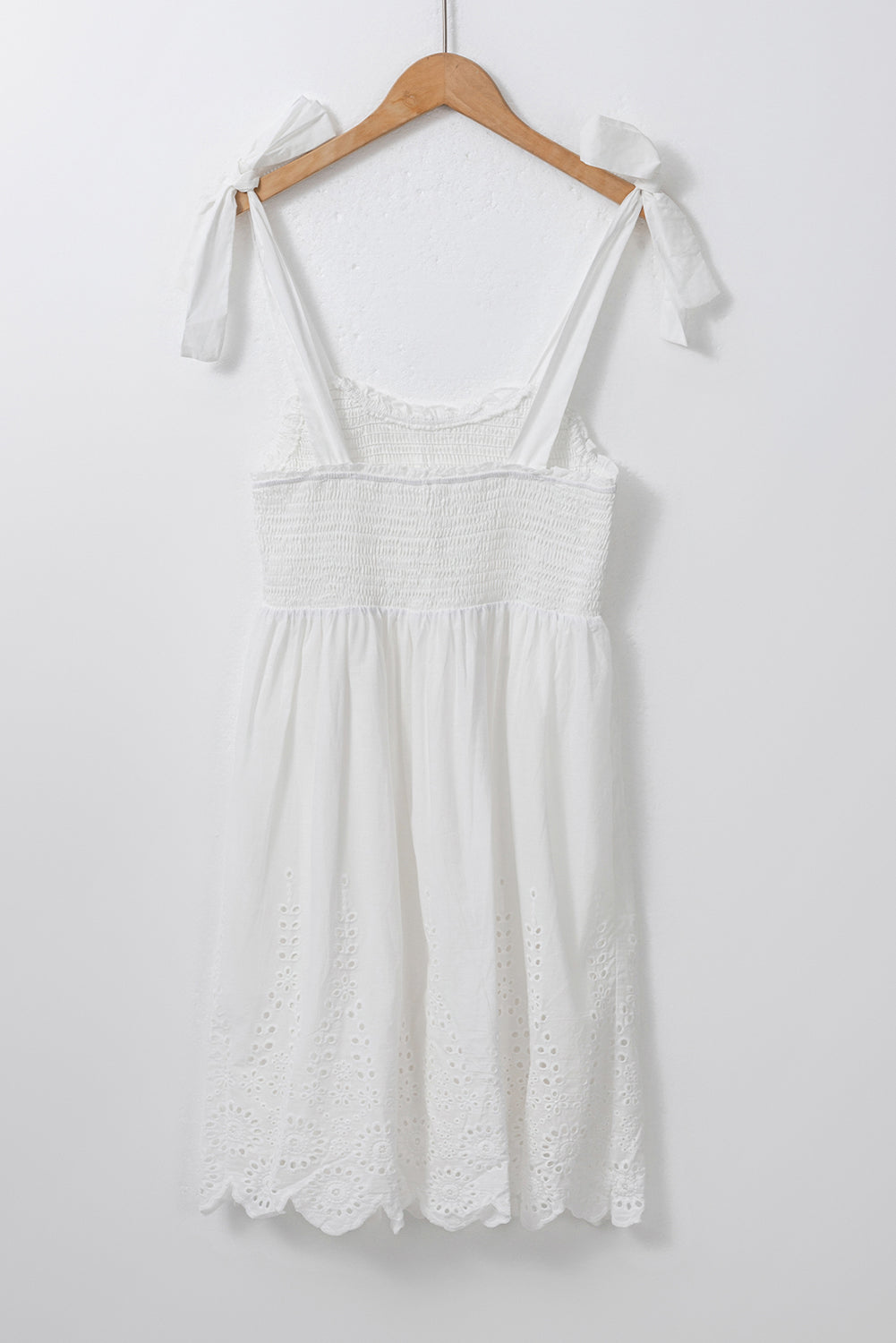 White Adjustable Tie Straps Smocked Mini Dress