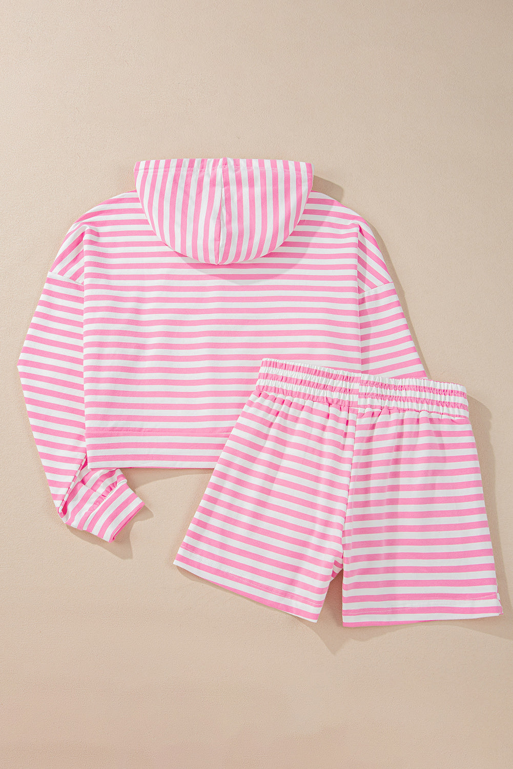 Pink Stripe Kangaroo Pocket Hoodie and Wide Leg Shorts Set