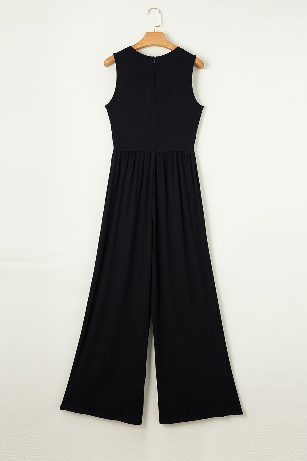 Black Cinched Waist Sleeveless Wide Leg Jumpsuit