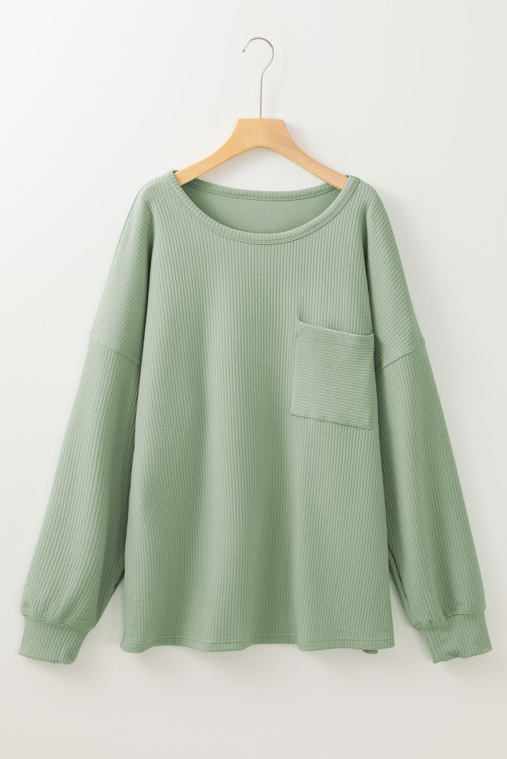 Aqua Plus Size Corded Knit Pocketed Crew Neck Top