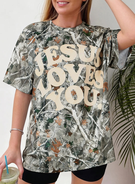 Camo Jesus Loves You T-Shirt