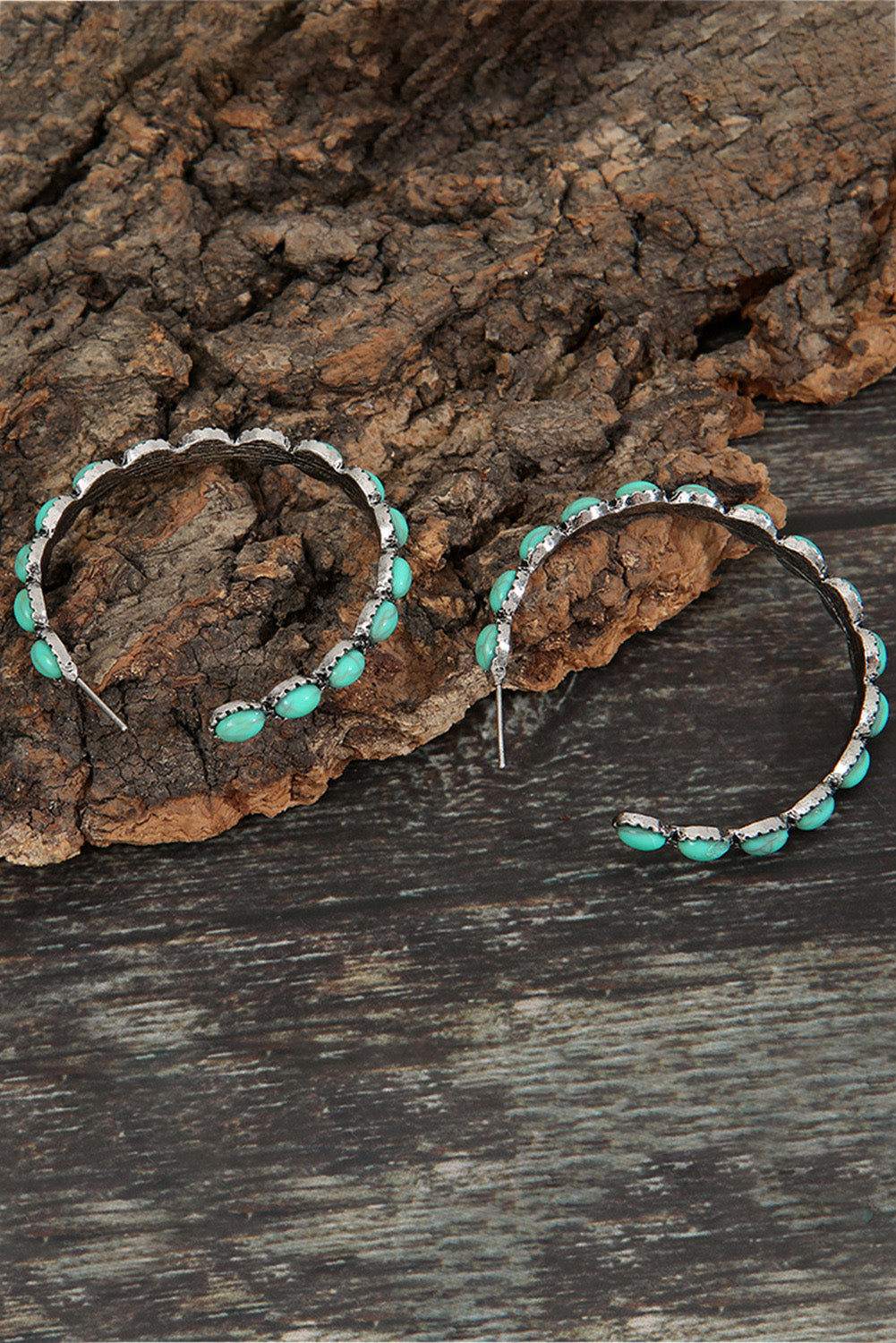 Teal Stone Hoop Earrings