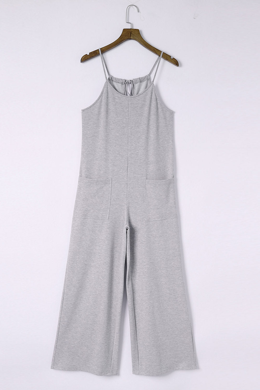 Gray Patch Pockets Spaghetti Strap Wide Leg Jumpsuit