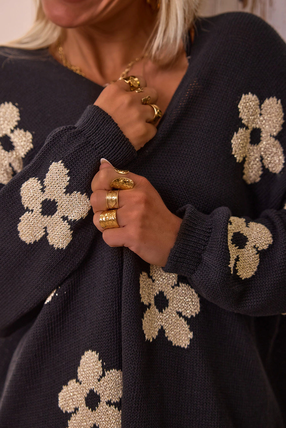 Black Floral Print Cardigan