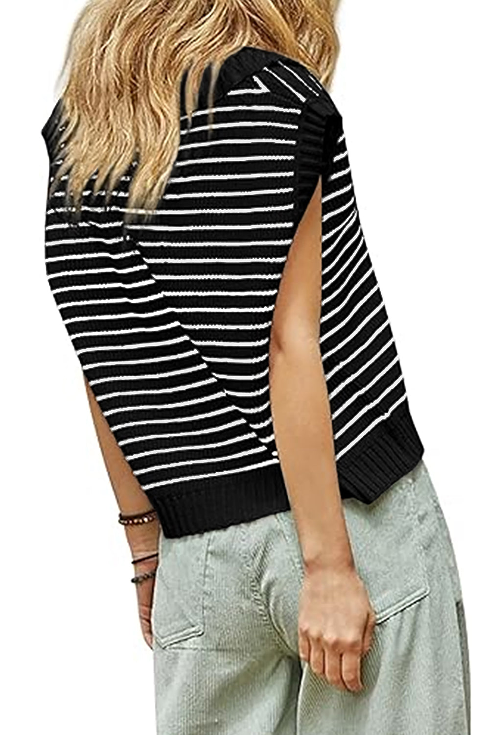 Black Stripe V Neck Sweater Tank