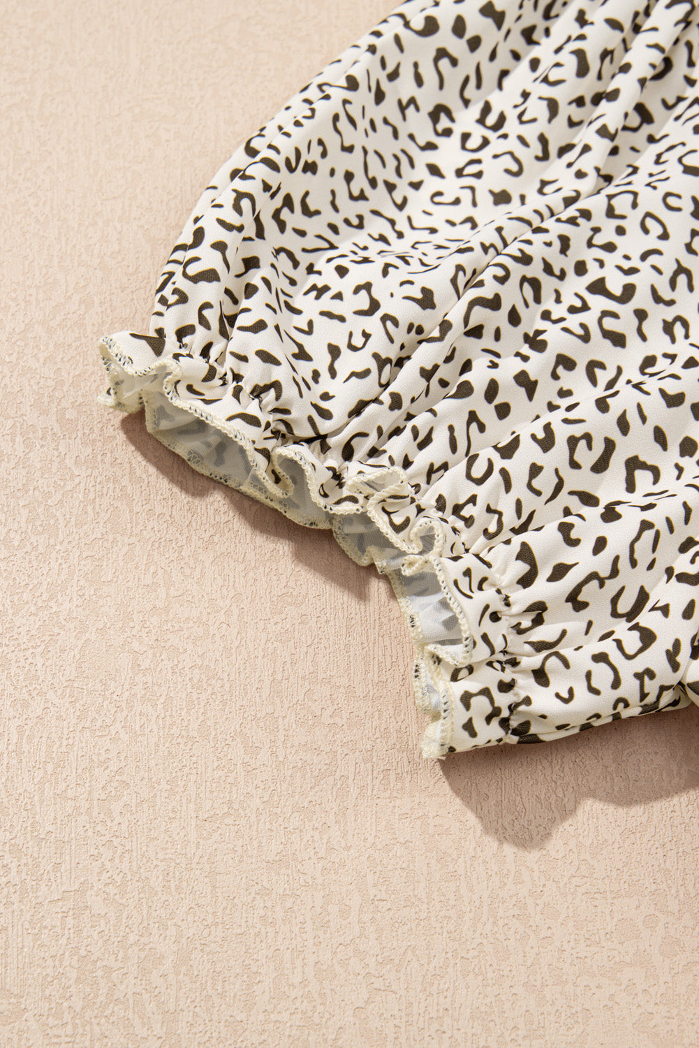 Beige Plus Size Leopard Print Frill Trim Short Sleeve Flared Dress