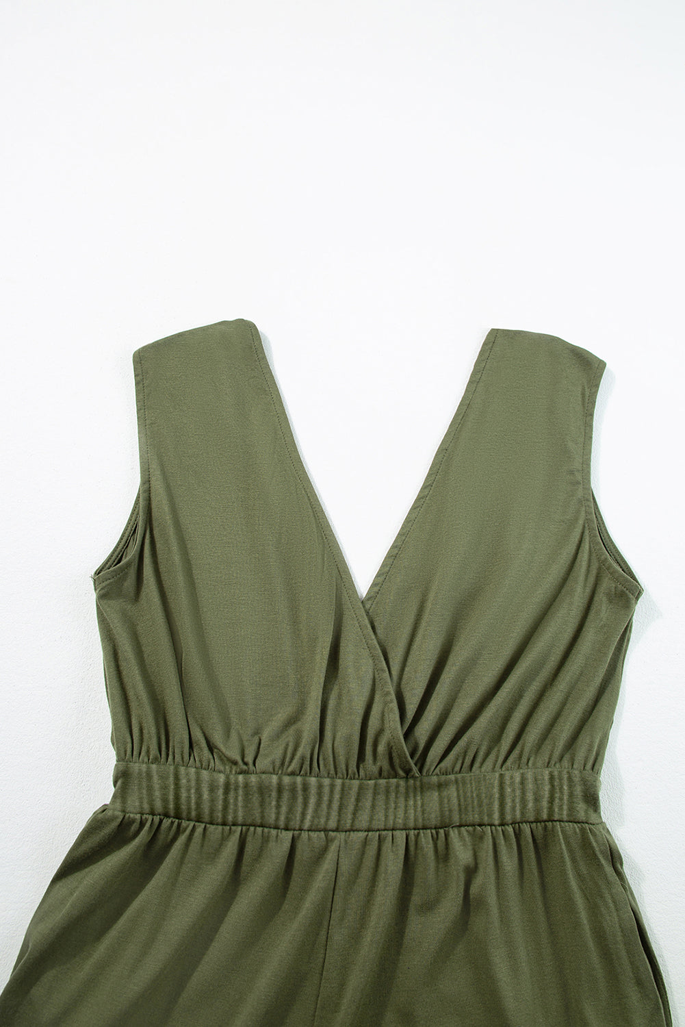 Jungle Green Deep V Pleated Crisscross Wide Leg Backless Jumpsuit