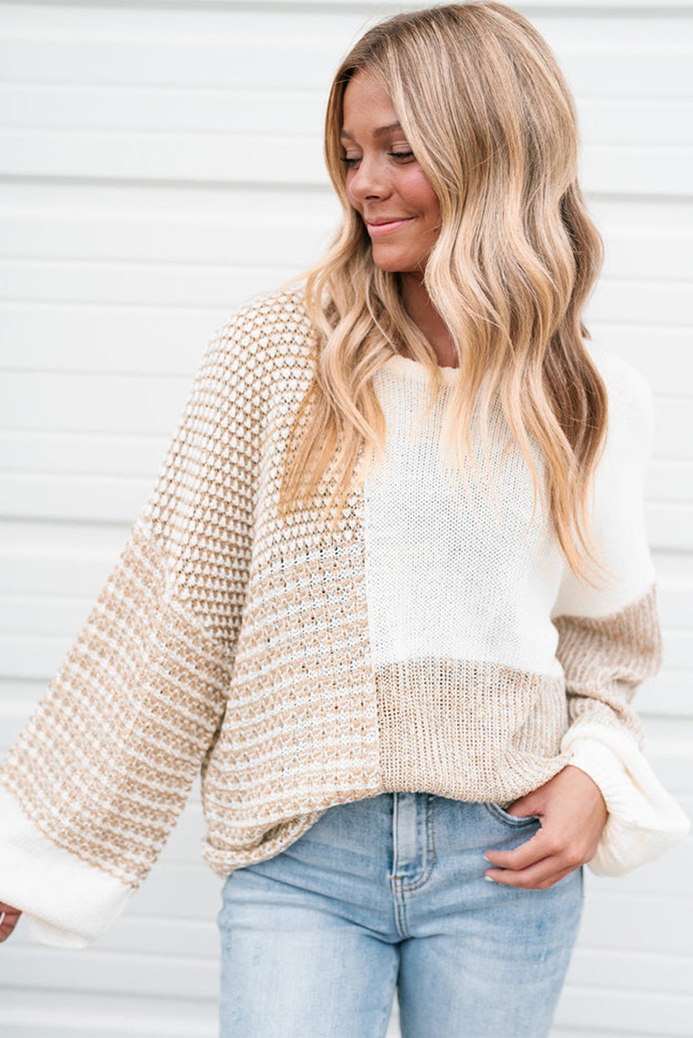Oatmeal Mixed Tie Sweater