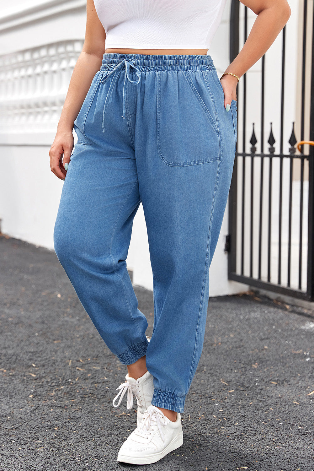 Dusk Blue Plus Size Denim Joggers