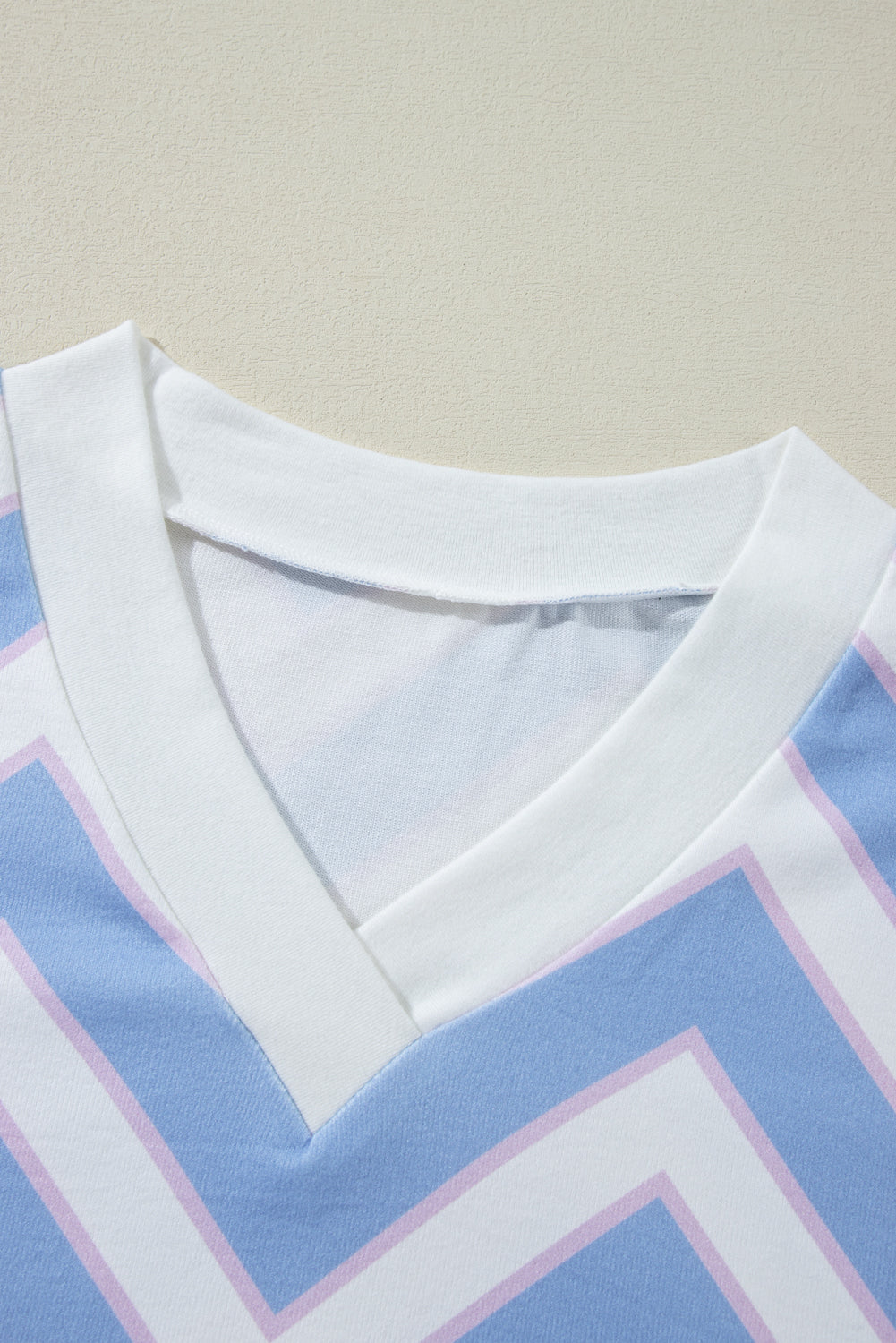 Sky Blue Zigzag Striped Print V Neck Oversized Top